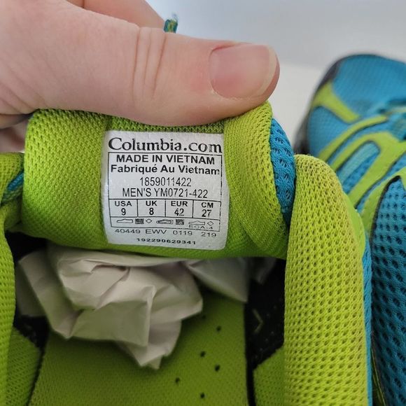 Columbia Men's Montrail Trail Running Shoes Blue & Green Size 9 - Picture 9 of 10